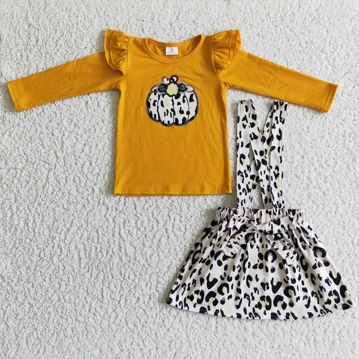Girls fall pumpkin embroidery outfits GLD0008