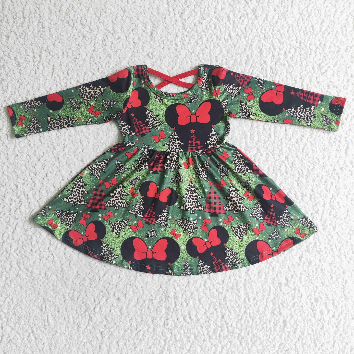 Girls mouse leopard tree print Christmas dress GLD0018