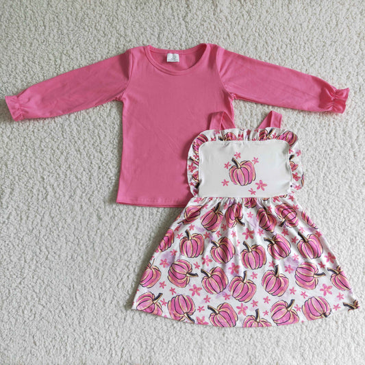 Girls pink fall pumpkin Outfits   GLD0032