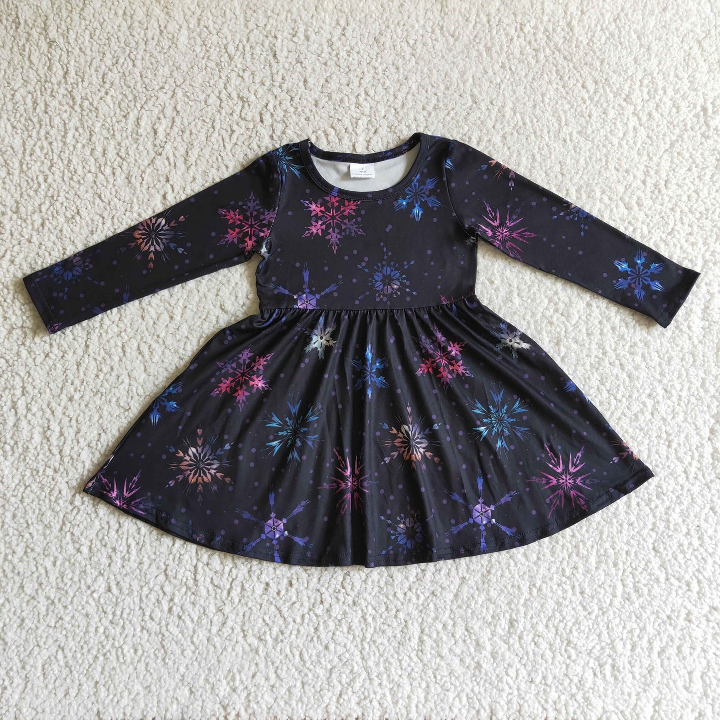 (Promotion)Girls long-sleeved Christmas snowflake print dress GLD0035