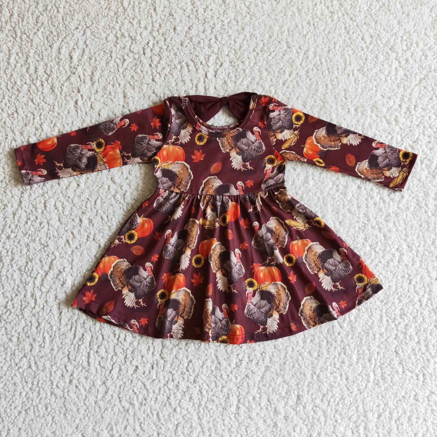 (Promotion)Girls Thanksgiving turkey print dress GLD0053