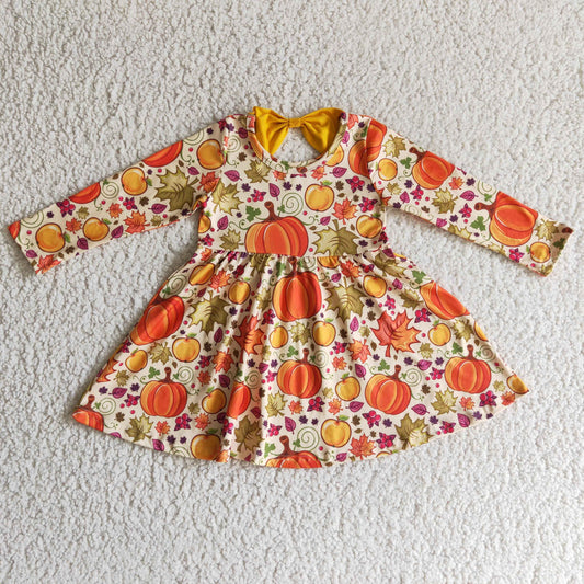 (Promotion)Girls fall pumpkin print dress   GLD0055