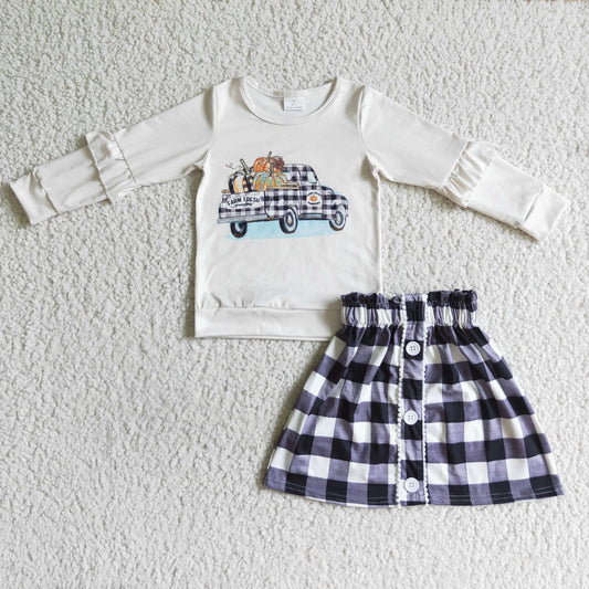 (Promotion)Girls fall pumpkin outfits   GLD0070