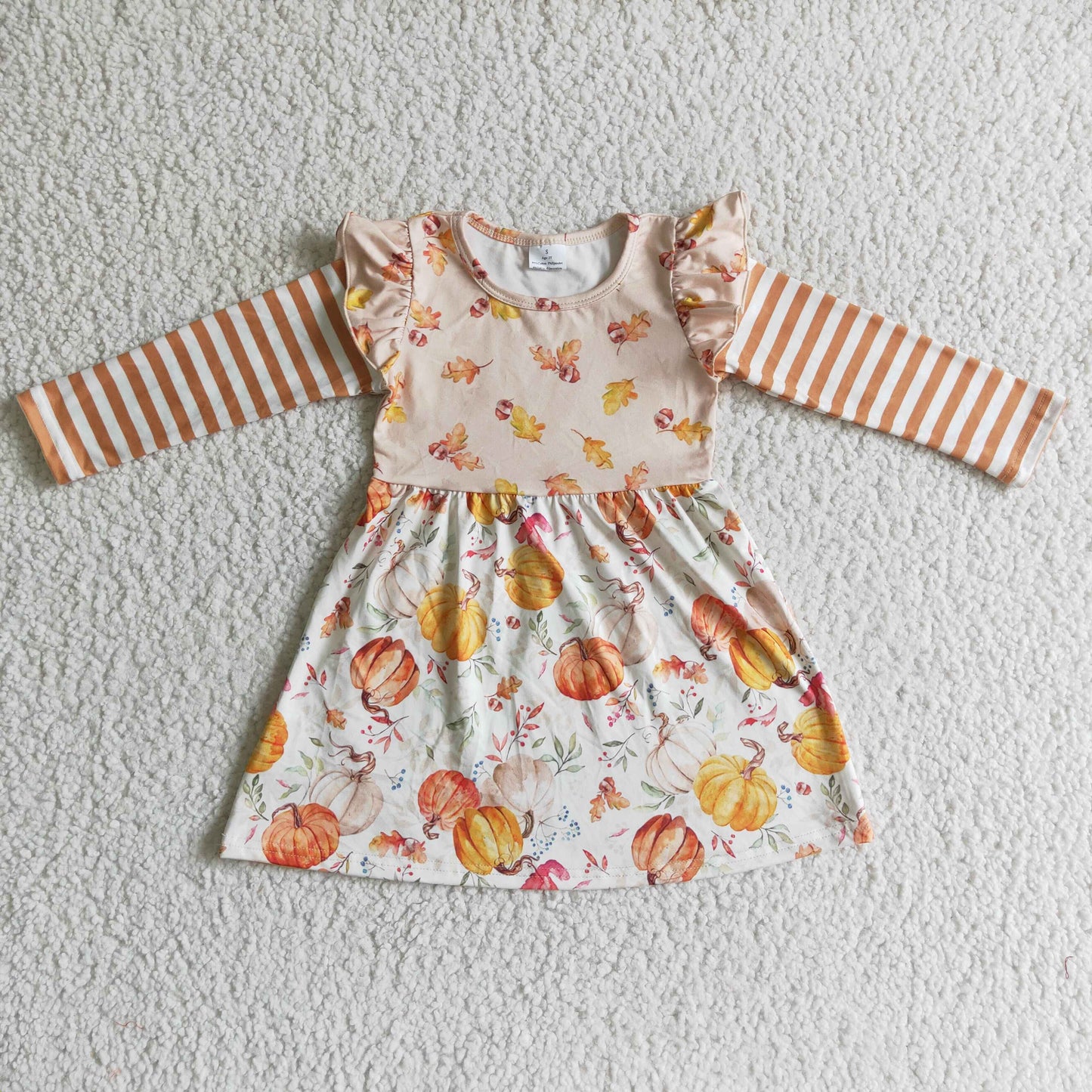 (Promotion)Girls long sleeve knee length punpkin dress GLD0085