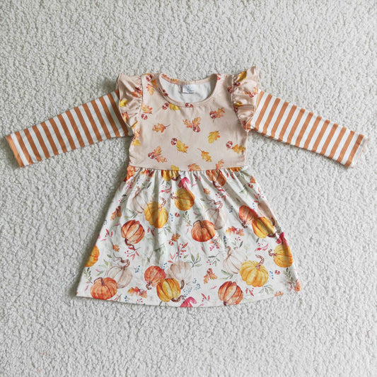 (Promotion)Girls long sleeve knee length punpkin dress       GLD0085