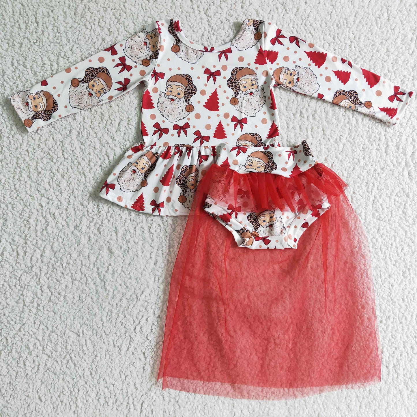(Promotion)Long sleeve Christmas Santa Claus top tutu bummie outfits GLD0092