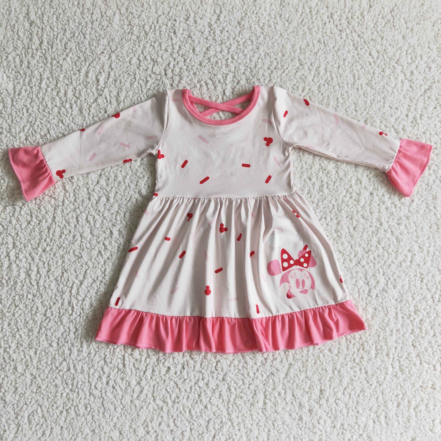(Promotion)Girls long sleeve PINK ruffle dress GLD0096