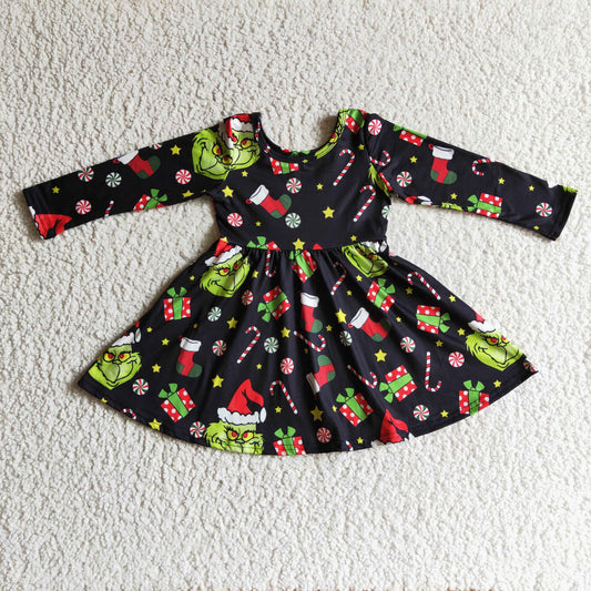(Promotion)Long sleeve knee length Christmas green frog dress       GLD0101
