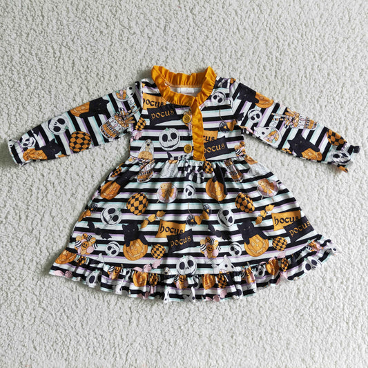 (Promotion)Spooky Pumpkin Candy Print Girls Halloween Pajamas Gown Dress      GLD0104