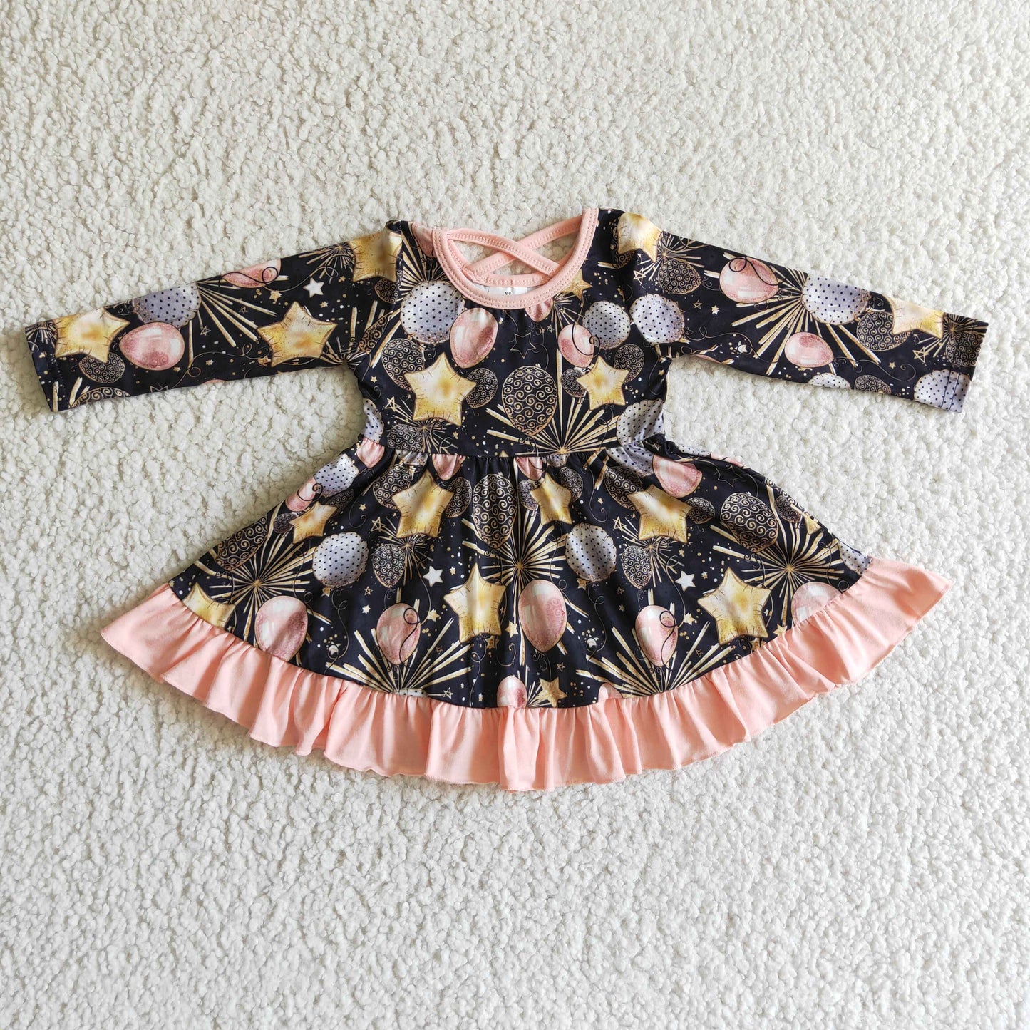 Girls long sleeve Happy New Year dress GLD0107