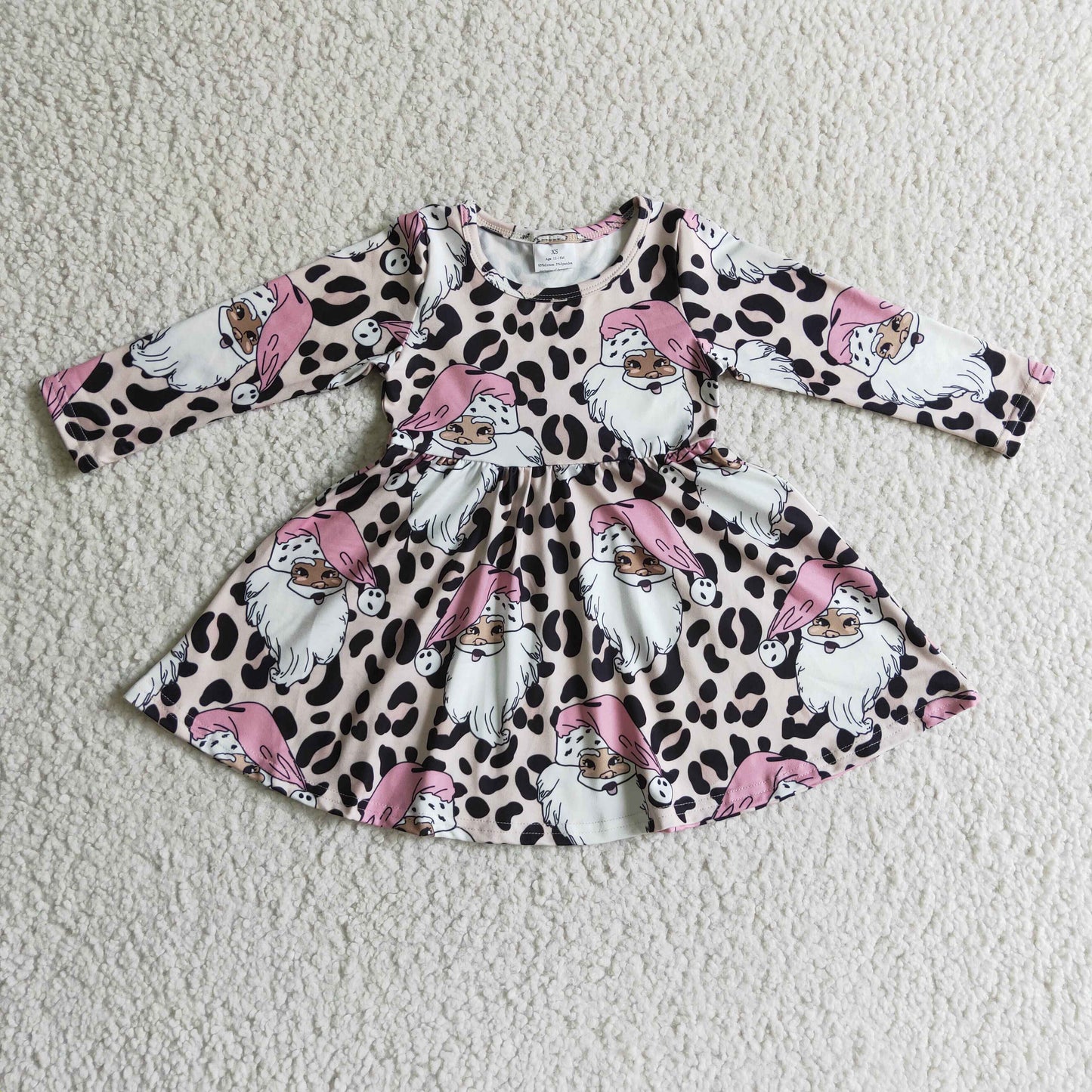 (Promotion)Girls Christmas pink Santa Claus print dress GLD0112
