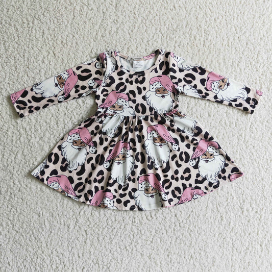 (Promotion)Girls Christmas pink Santa Claus print dress      GLD0112