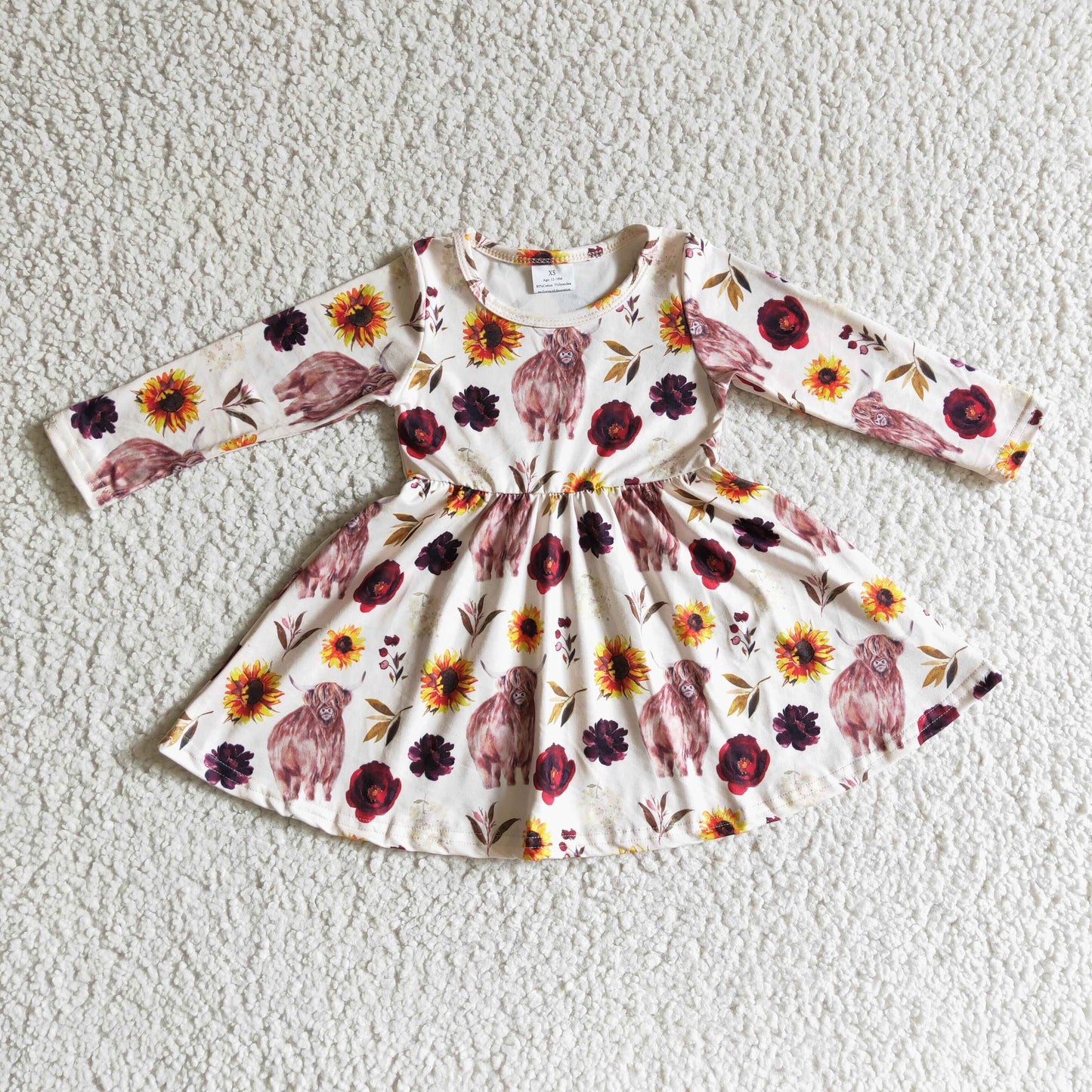 Girls long sleeve Highland cow dress GLD0118