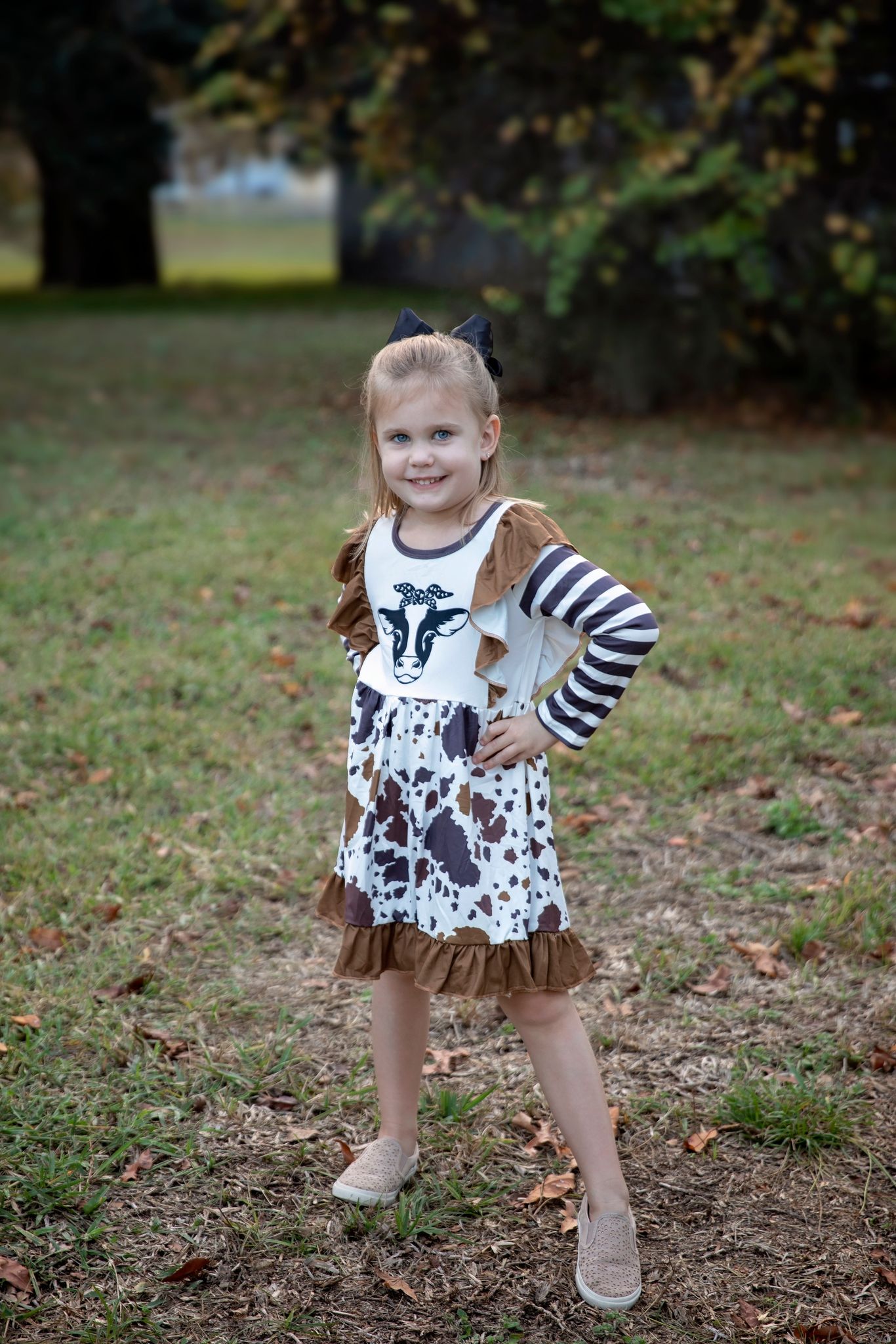 (Promotion)Girls heifer print ruffle dress GLD0126