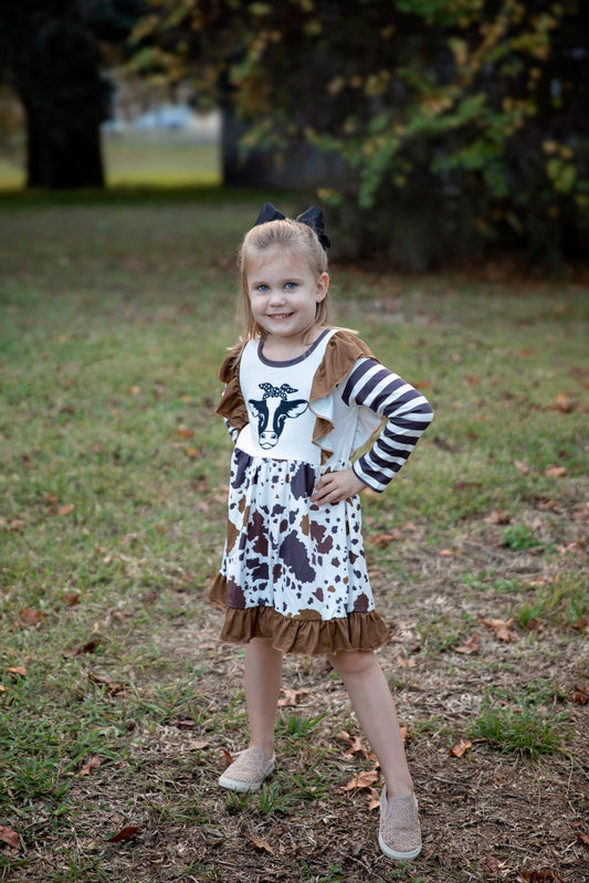 (Promotion)Girls heifer print ruffle dress    GLD0126