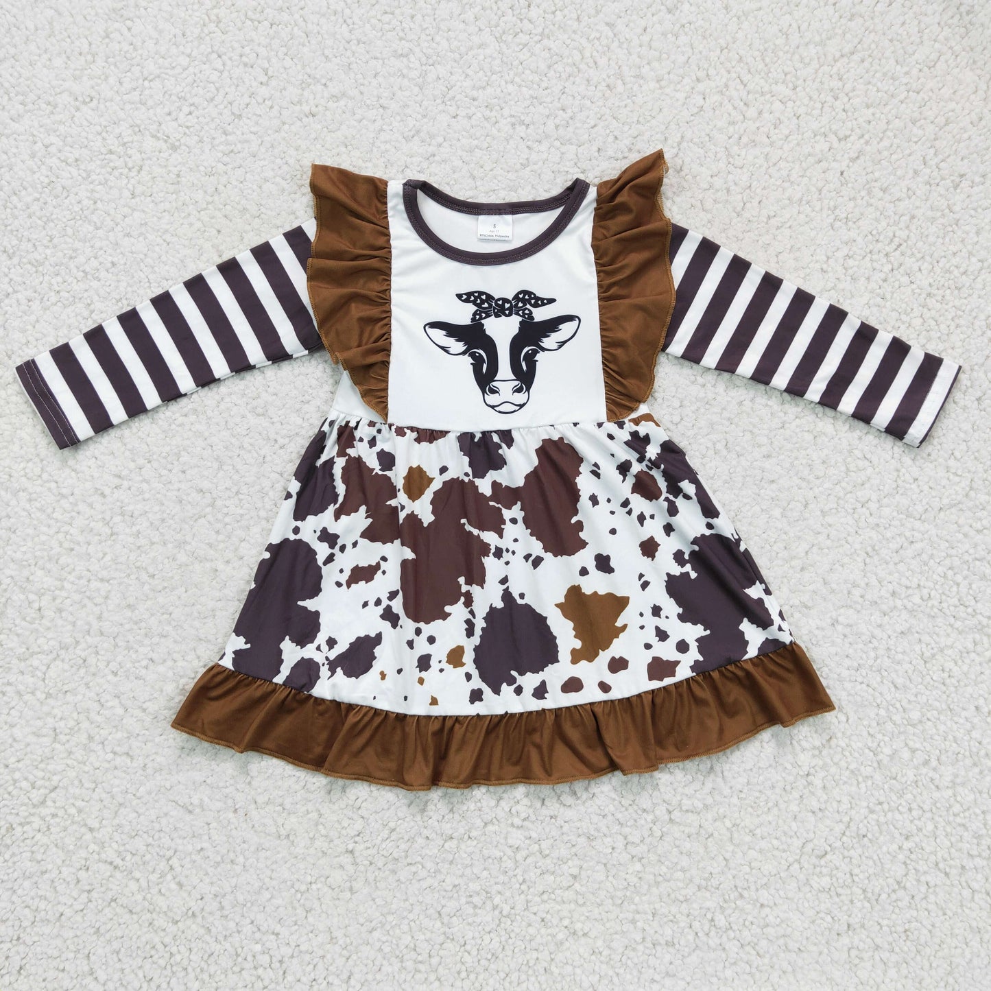 (Promotion)Girls heifer print ruffle dress GLD0126