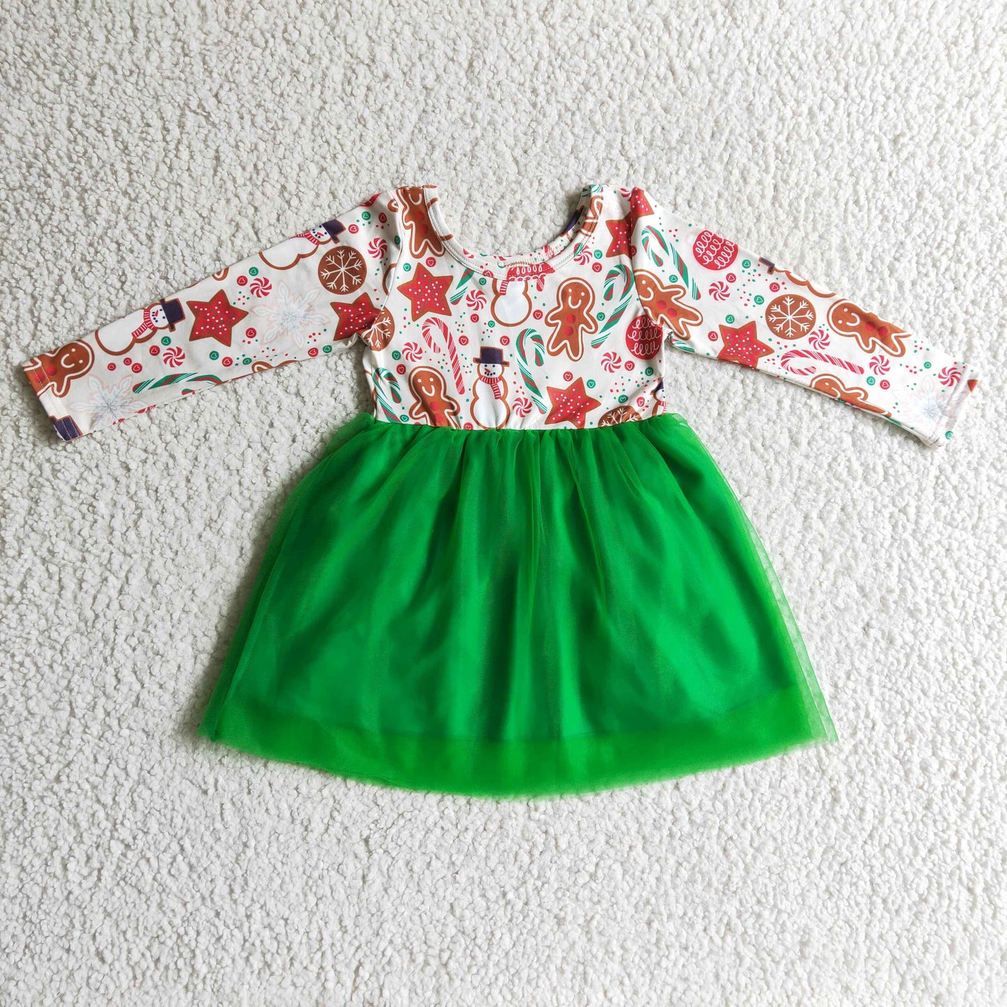 (Promotion)Girls long sleeve green tutu Christmas dress GLD0133