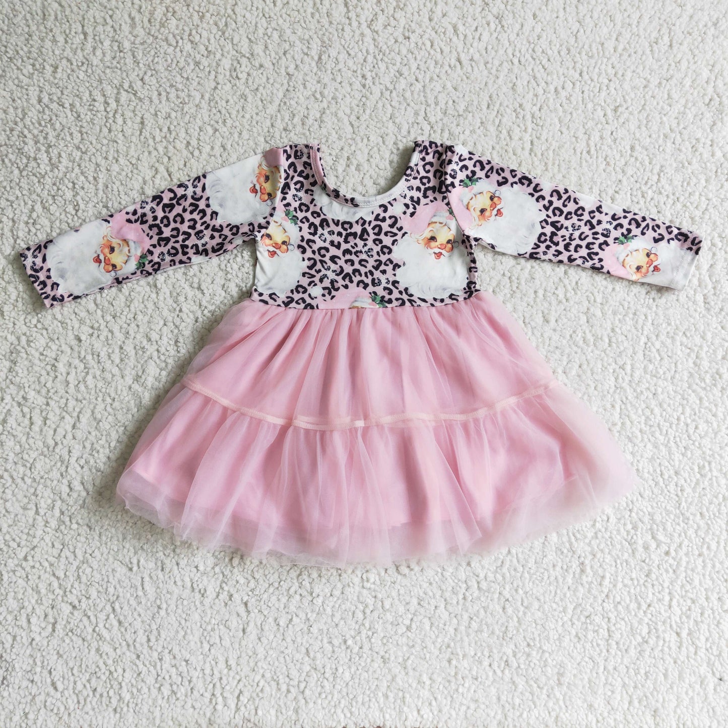 (Promotion)Girls long sleeve pink Santa tutu dress GLD0134