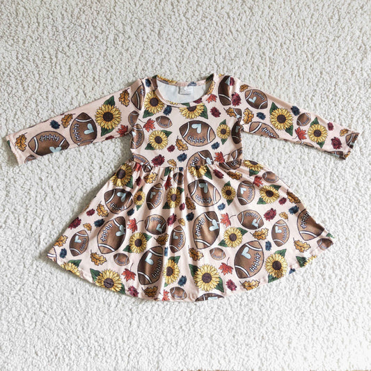Girls long sleeve football sunflower print dress       GLD0137
