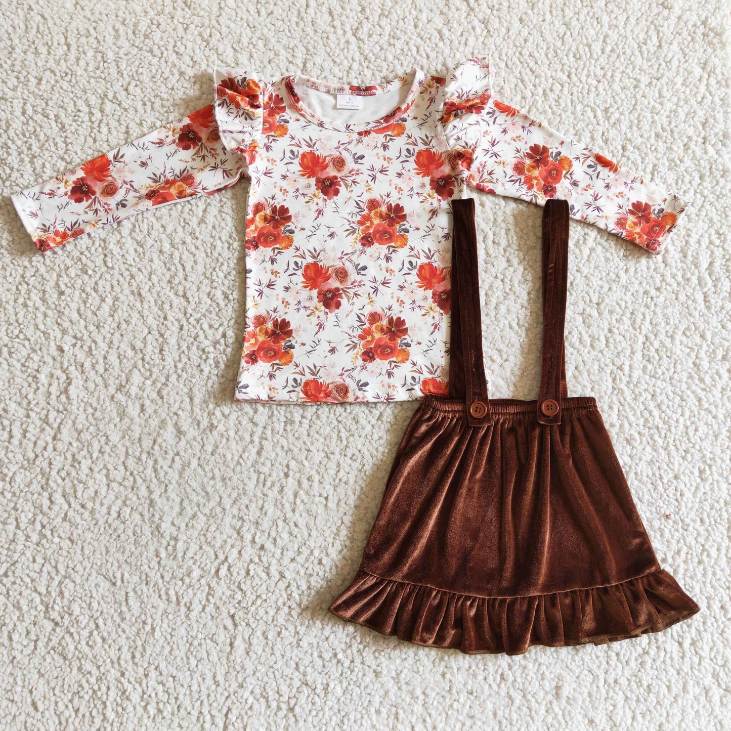 Girls fall suspenders velvet skirt outfit     GLD0141