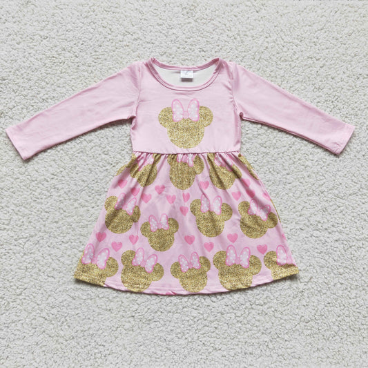 (Promotion)Girls pink cartoon mouse Valentine's Day dress    GLD0156