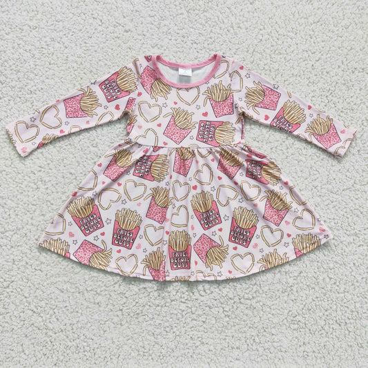 Girls pink fries print dress    GLD0159