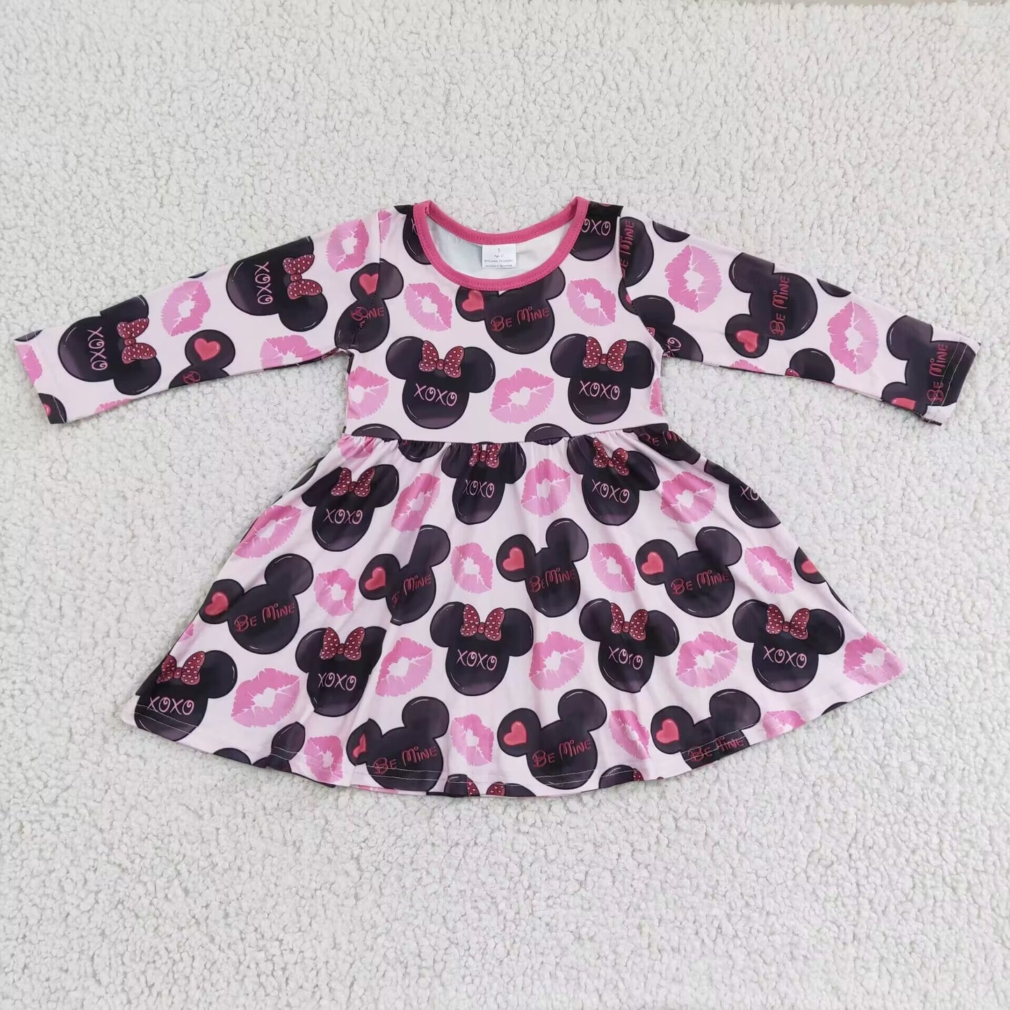 (Promotion)Girls cartoon mouse pink print Valentine's Day dress GLD0162