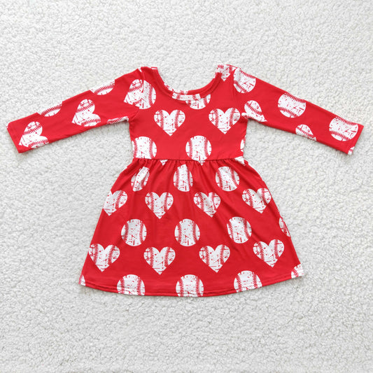 Girls baseball print Valentine's Day dress    GLD0165