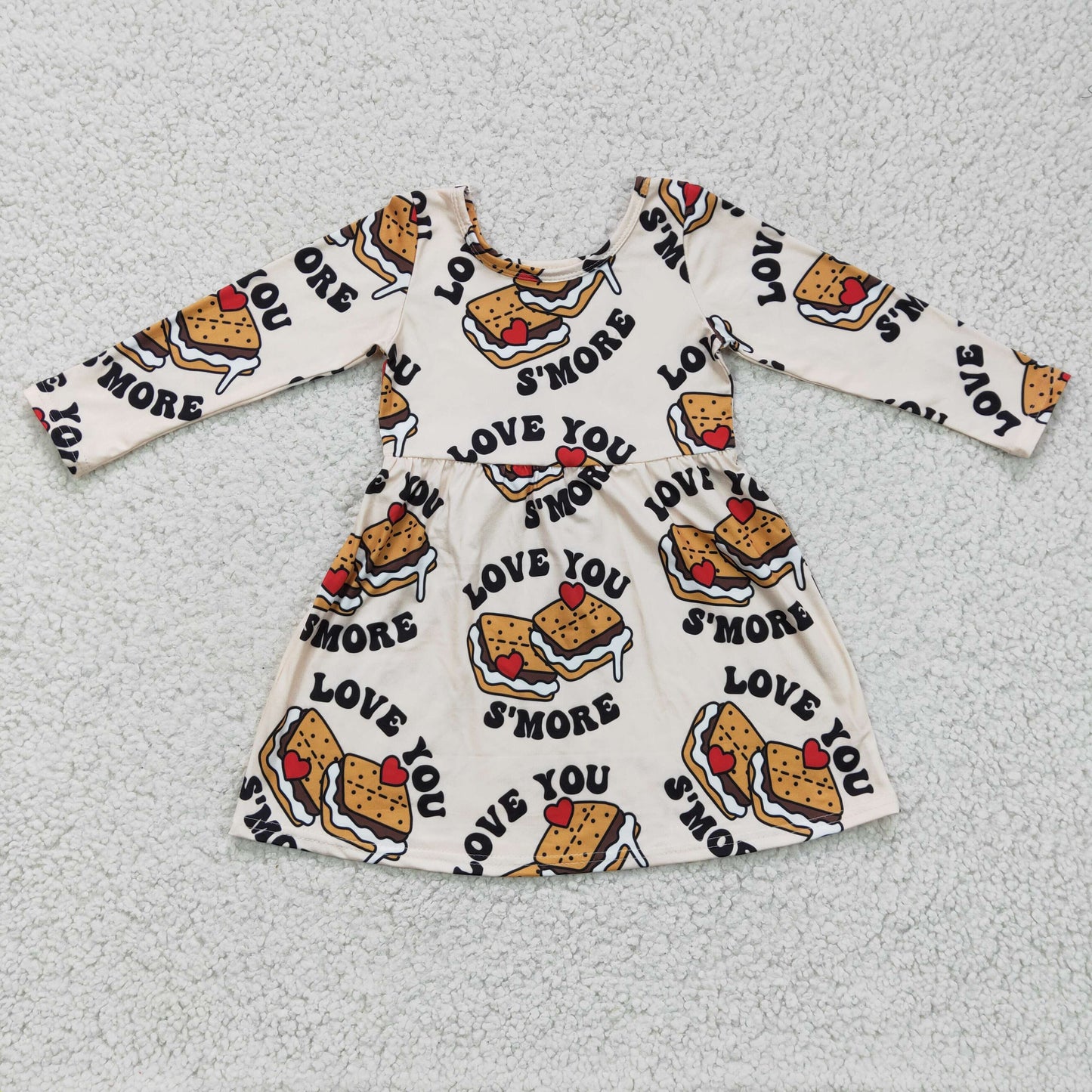 (Promotion)Girls Valentines day LOVE YOU S'MORE print dress GLD0168