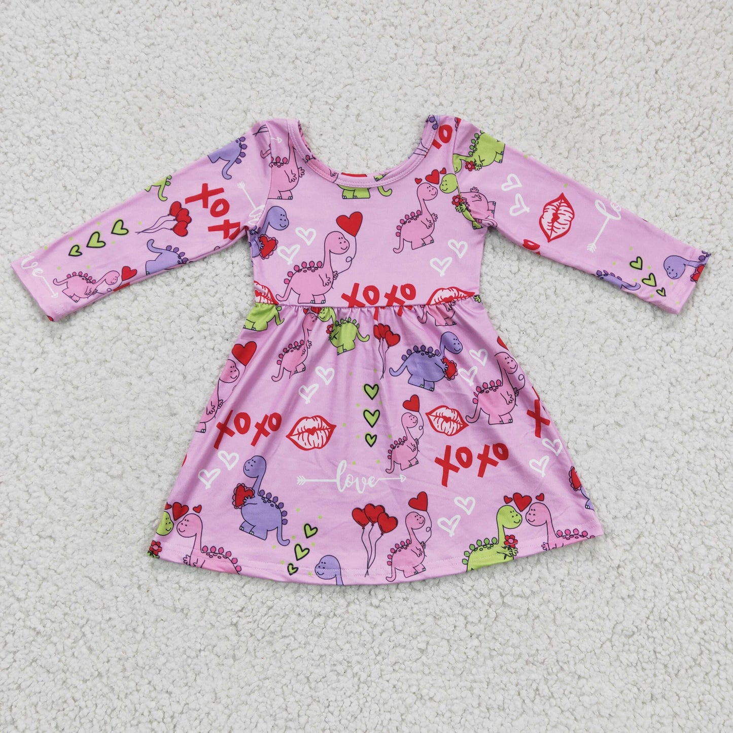 (Promotion)Girls dinosaur print Valentine's Day dress GLD0169