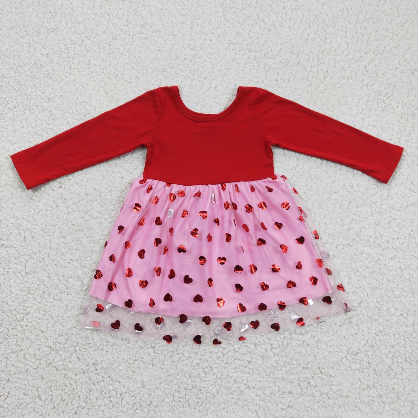 Girls pink heart tulle Valentine's Day print dress GLD0171