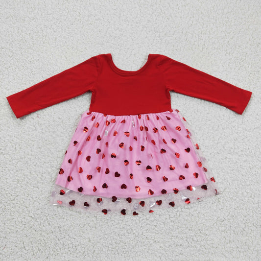 Girls pink heart tulle Valentine's Day print dress   GLD0171