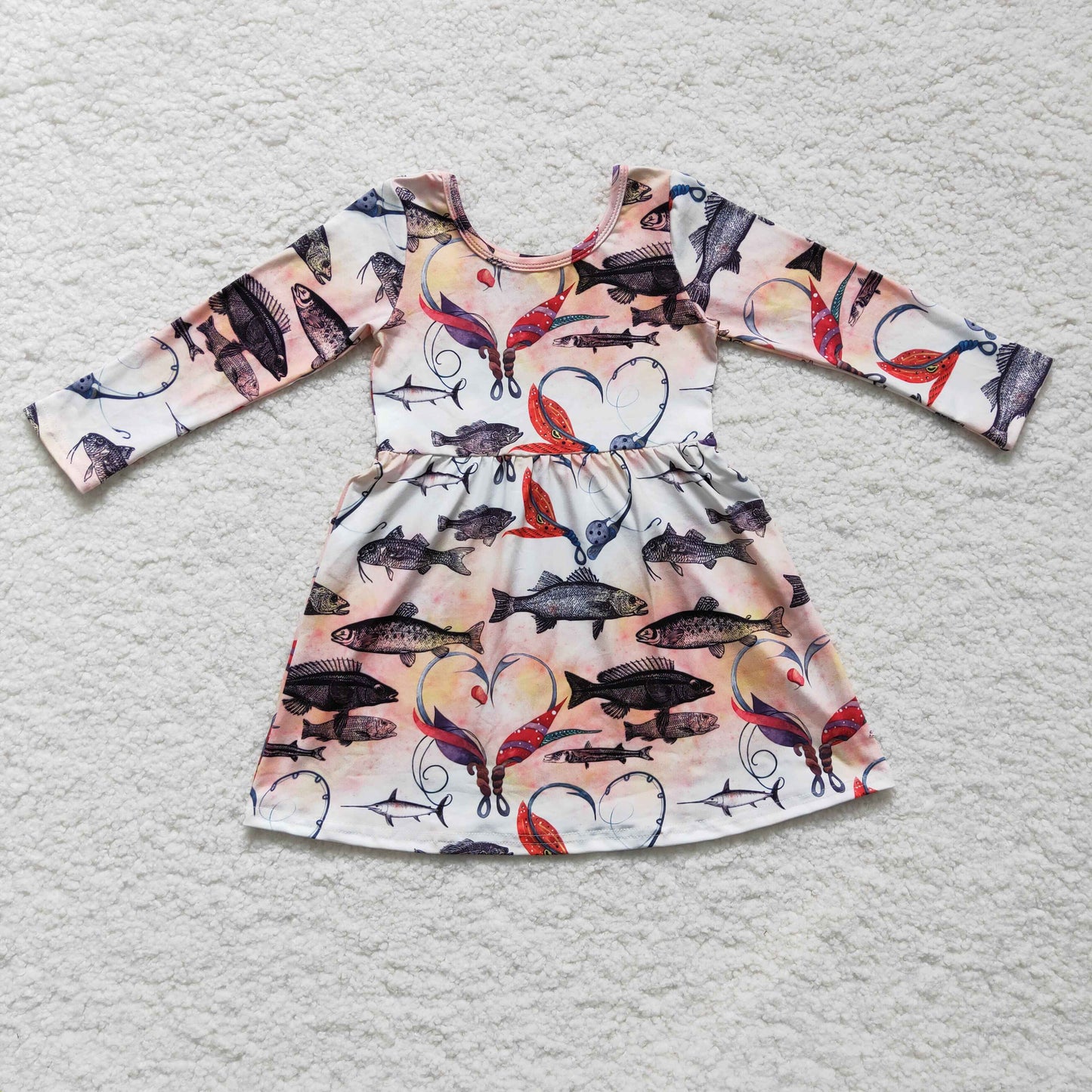 (Promotion)Girls fishing print Valentine's Day dress GLD0172