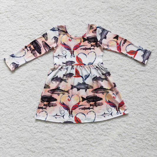 (Promotion)Girls fishing print Valentine's Day dress   GLD0172