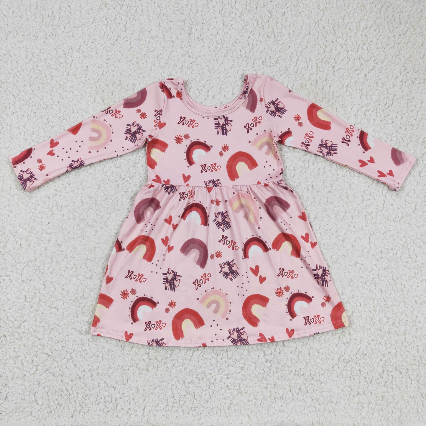Girls long sleeve pink print Valentine's Day dress GLD0178