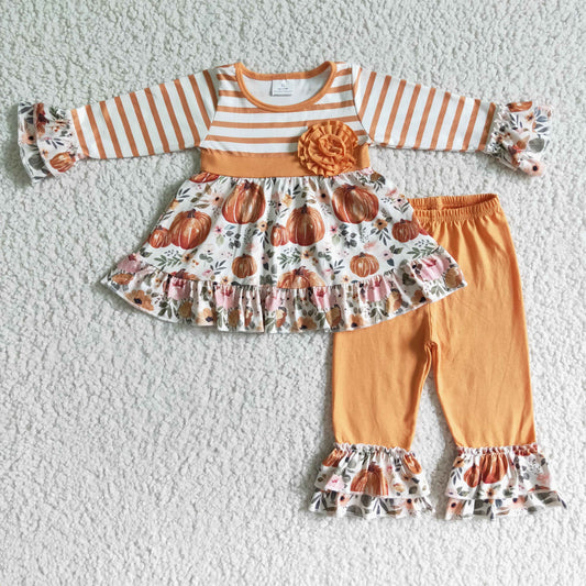 (Promotion)Girls fall pumpkin outfits   GLP0018
