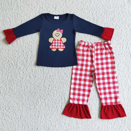 Girls gingerbread embroidery Christmas outfits    GLP0034