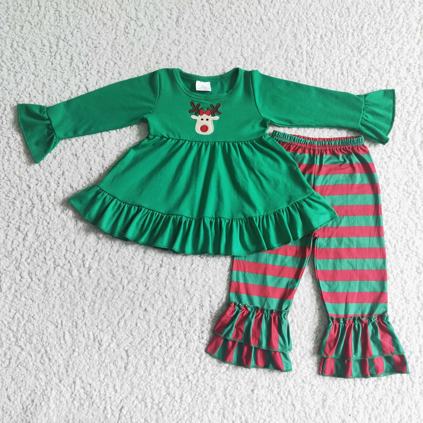 Girls deer embroidery Christmas outfits GLP0046