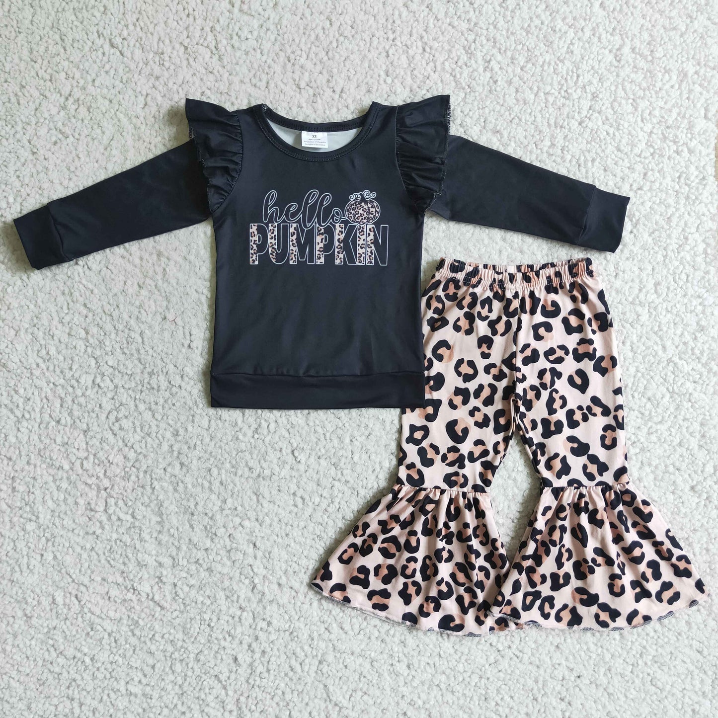 (Promotion)Girls fall pumpkin leopard print bell pants outfits GLP0056