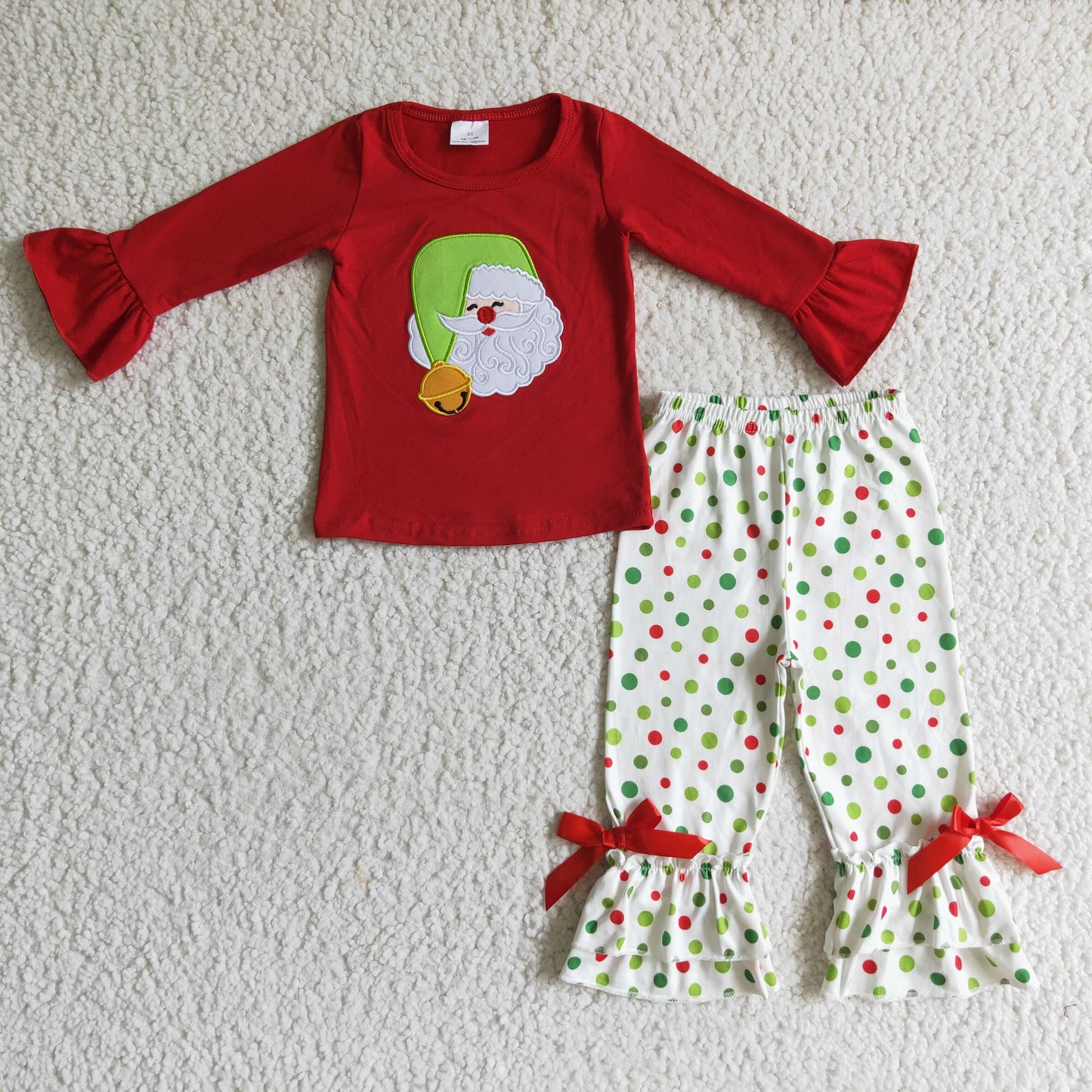 (Promotion)Girls santa embroidery Christmas outfits       GLP0099
