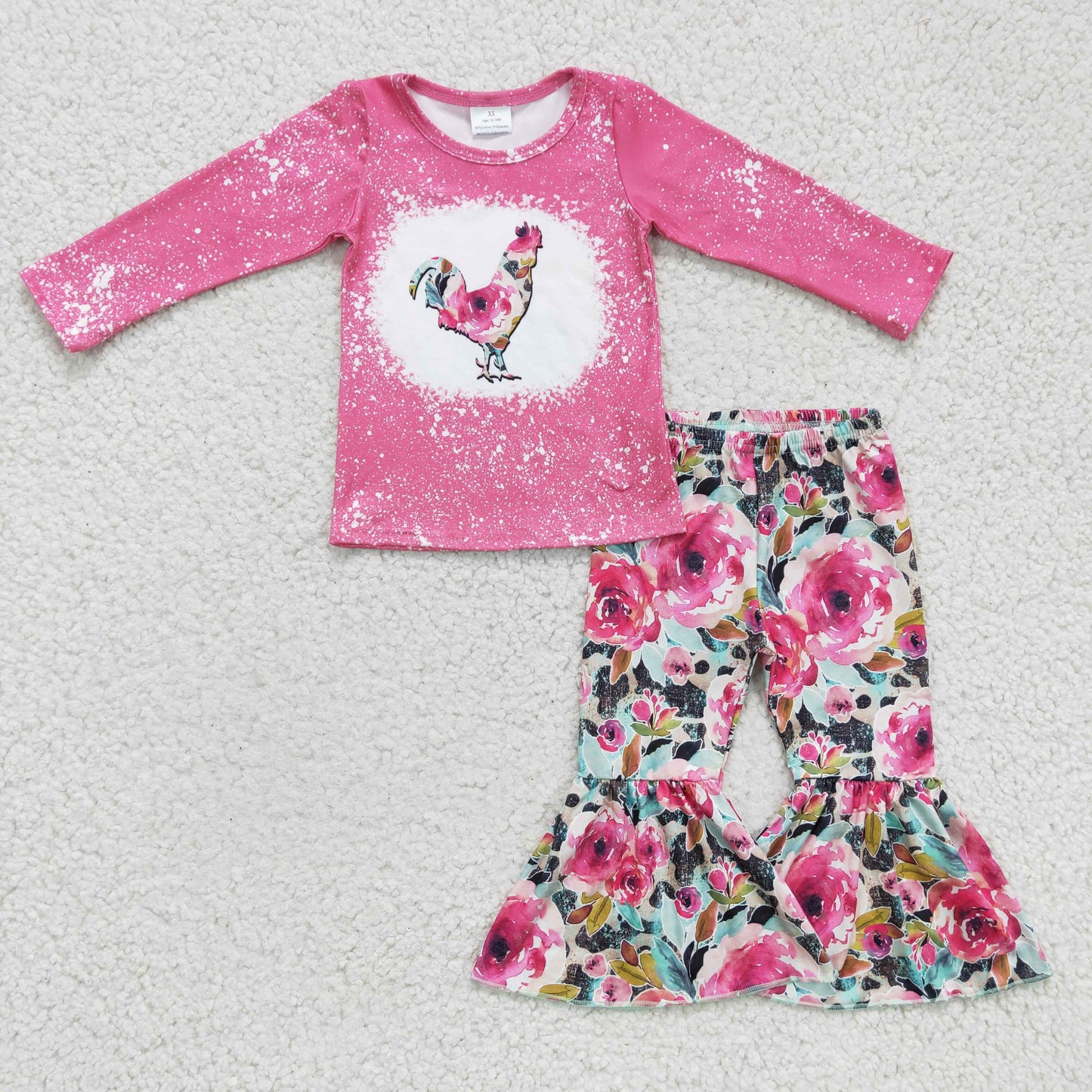 (Promotion)Girls long sleeve flowers chicken print bell bottom pants outfits GLP0110