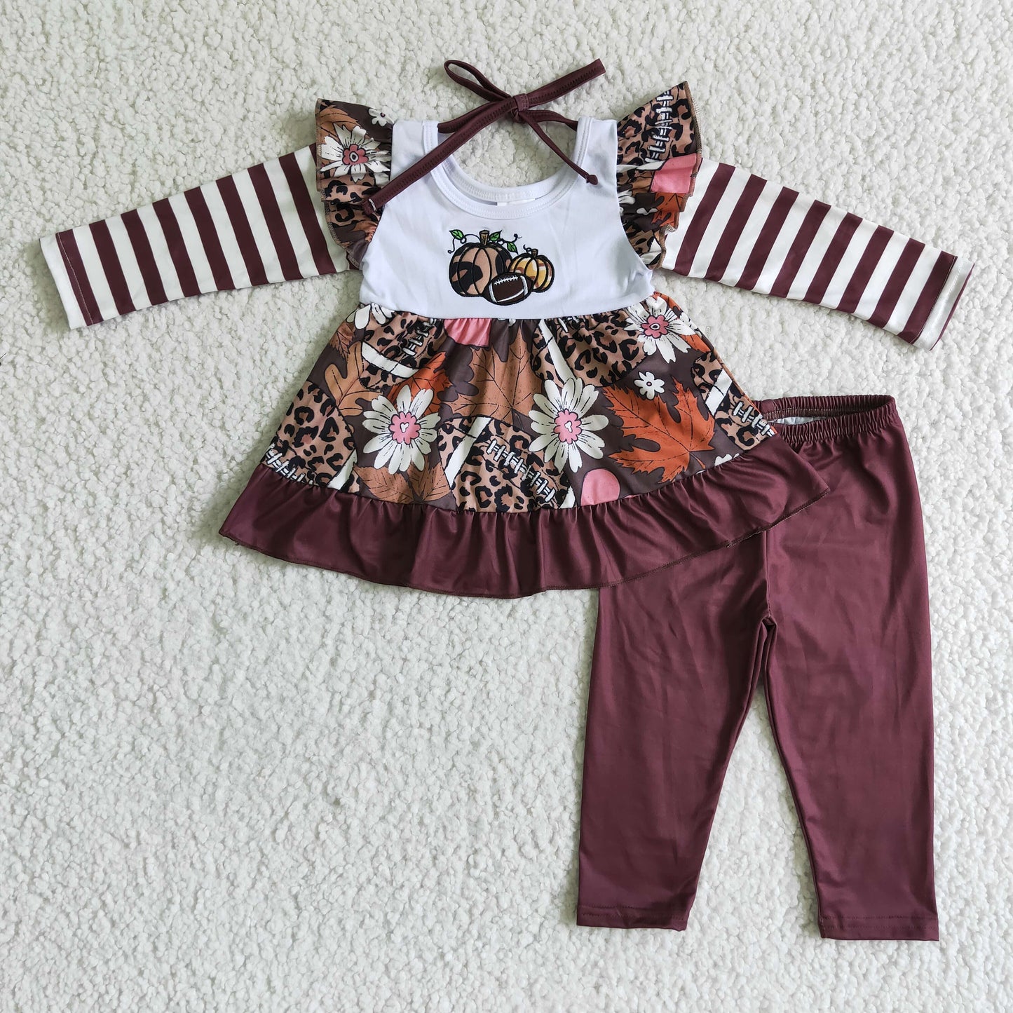 (Promotion)Pumpkin Football Embroidery Girls Fall Outfits GLP0117