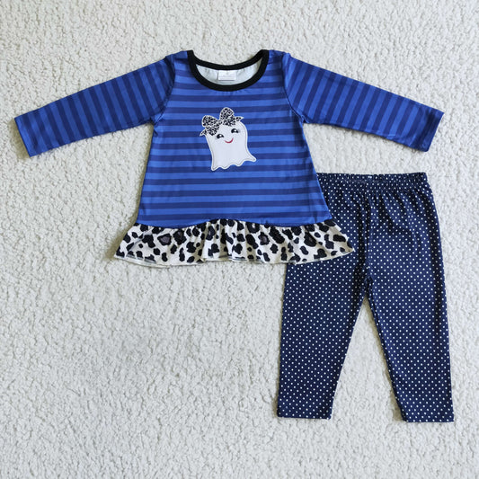 (Promotion)Spooky Stripes Top Dots Pants Girls Halloween Outfits   GLP0140