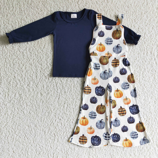Girls fall pumpkin overall outfits    GLP0183