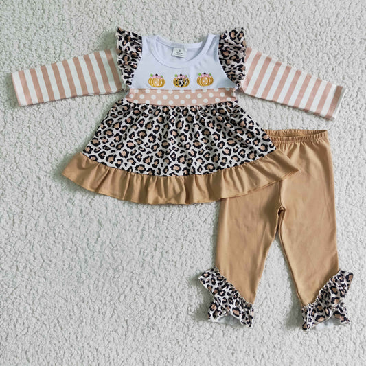 Girls fall pumpkin embroidery outfits    GLP0184