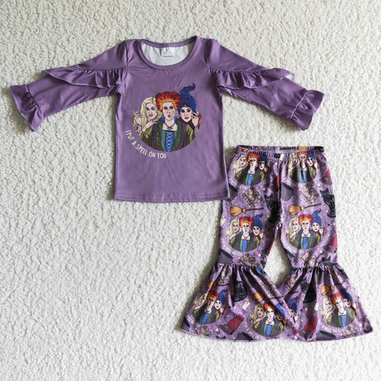 (Promotion)Witch Ruffle Top Bell Pants Girls Halloween Outfits       GLP0190