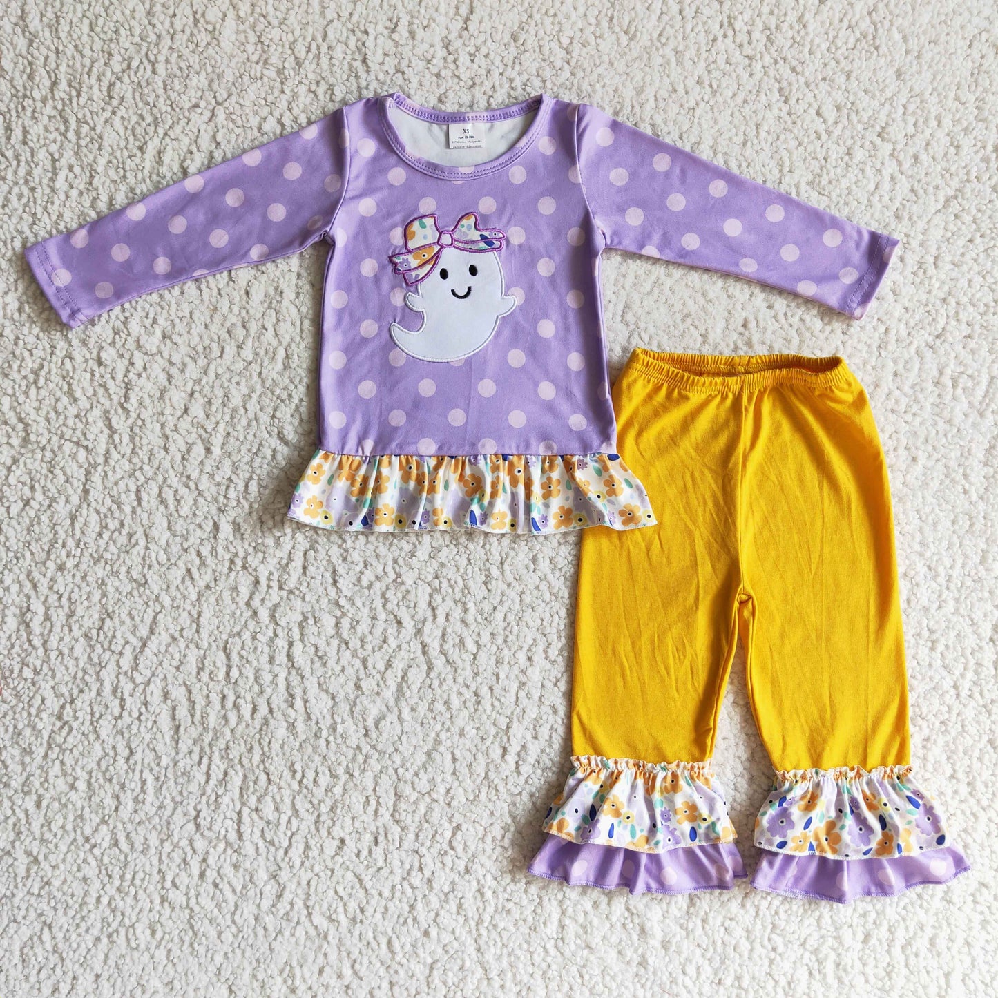 (Promotion)Spooky Dots Top Ruffle Pants Girls Halloween Outfits       GLP0200