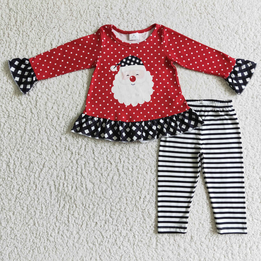 (Promotion) Santa Tunic Top Stripes Pants Girls Christmas Outfits  GLP0224