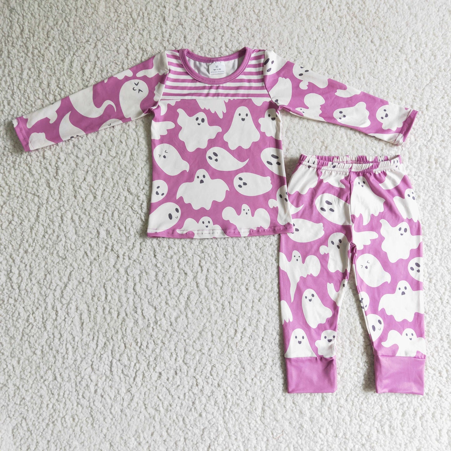 (Promotion) Purple Spooky Print Girls Halloween Pajamas Outfits  GLP0229