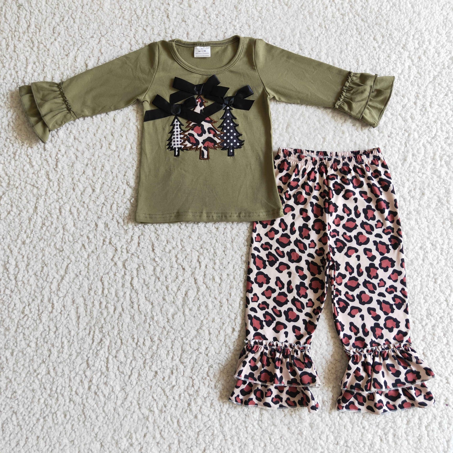 Girls leopard print Christmas tree Outfits GLP0231